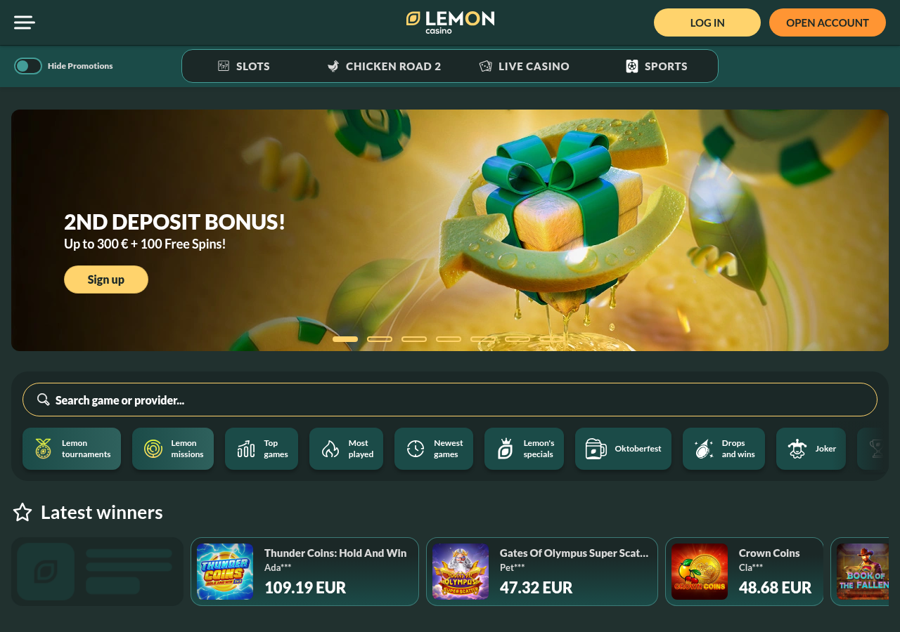 Знімок операторської сторінки Lemon Casino для ідентифікації домену
