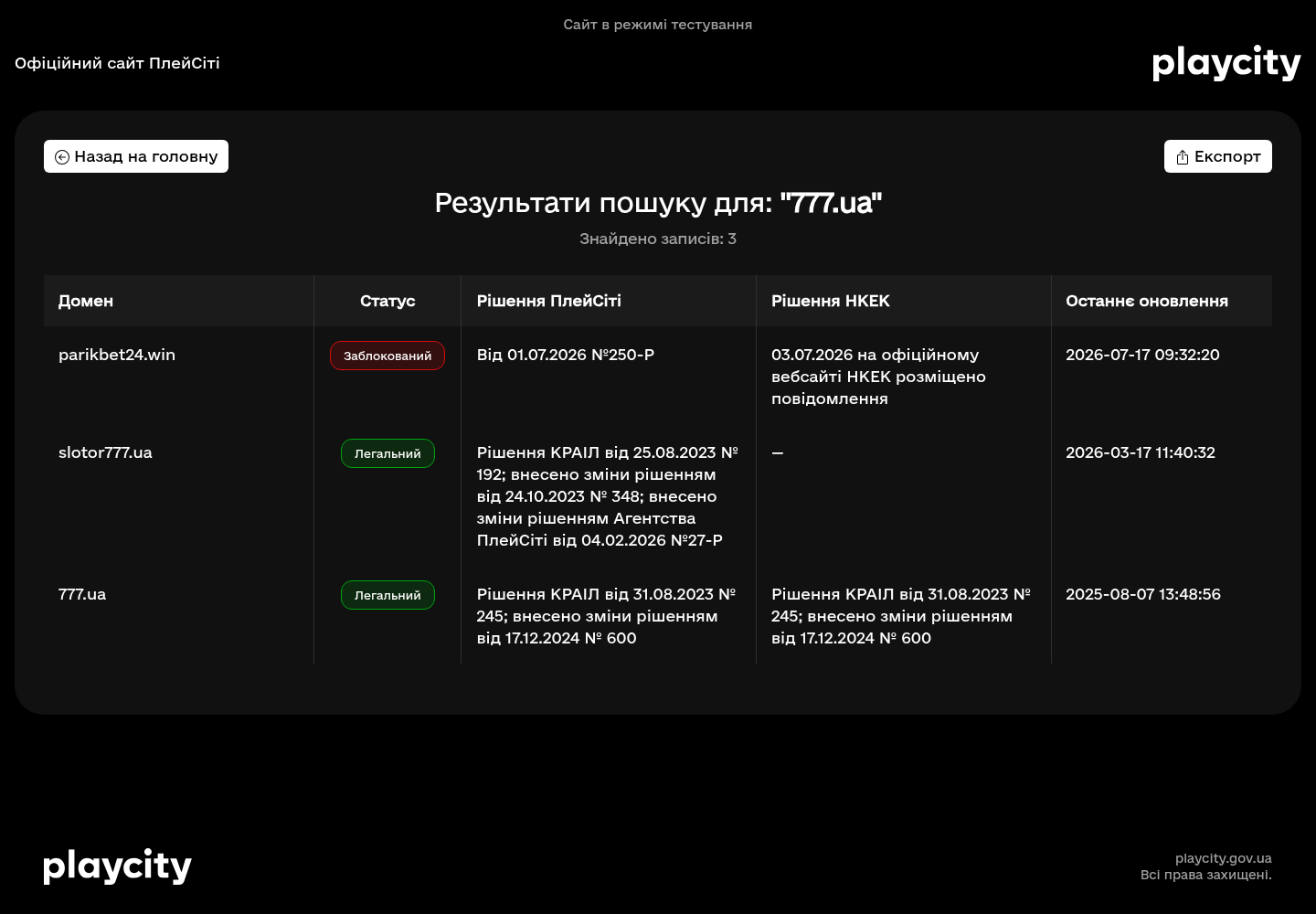 Знімок офіційного пошуку щодо точного домену 777.ua від 23 серпня 2026 року